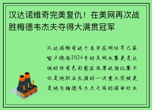 汉达诺维奇完美复仇！在美网再次战胜梅德韦杰夫夺得大满贯冠军