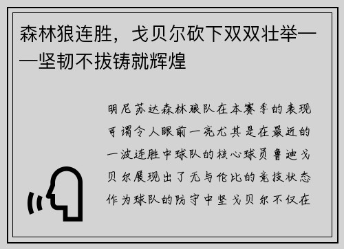 森林狼连胜，戈贝尔砍下双双壮举——坚韧不拔铸就辉煌