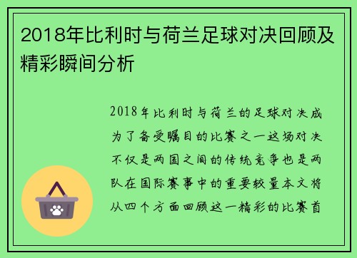 2018年比利时与荷兰足球对决回顾及精彩瞬间分析