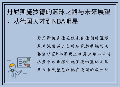 丹尼斯施罗德的篮球之路与未来展望：从德国天才到NBA明星